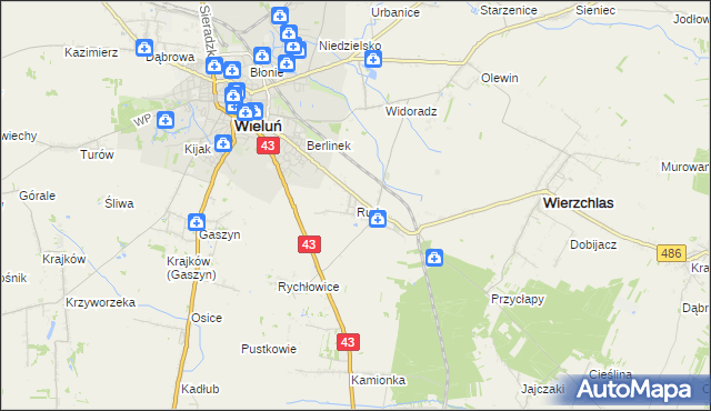 mapa Ruda gmina Wieluń, Ruda gmina Wieluń na mapie Targeo