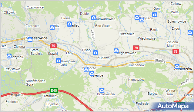 mapa Rudawa gmina Zabierzów, Rudawa gmina Zabierzów na mapie Targeo