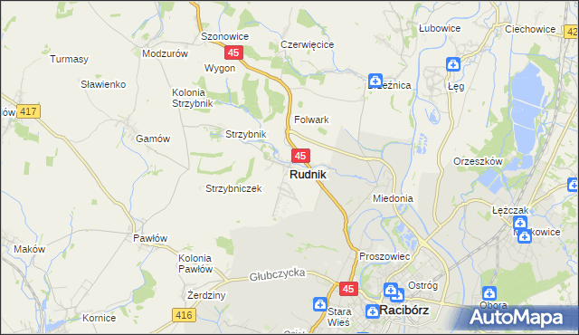 mapa Rudnik powiat raciborski, Rudnik powiat raciborski na mapie Targeo