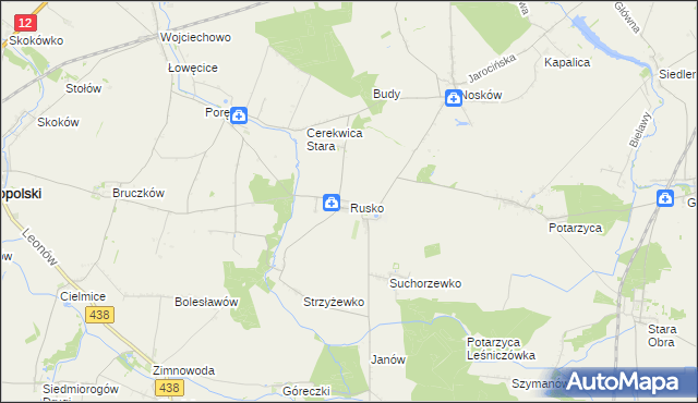 mapa Rusko gmina Jaraczewo, Rusko gmina Jaraczewo na mapie Targeo