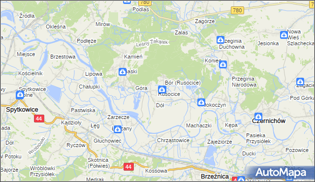 mapa Rusocice gmina Czernichów, Rusocice gmina Czernichów na mapie Targeo