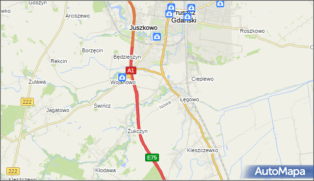 mapa Rusocin gmina Pruszcz Gdański, Rusocin gmina Pruszcz Gdański na mapie Targeo