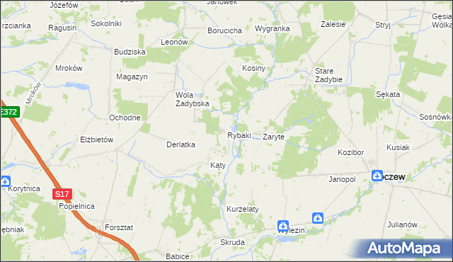 mapa Rybaki gmina Kłoczew, Rybaki gmina Kłoczew na mapie Targeo