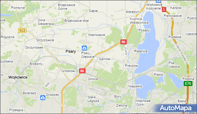 mapa Sarnów gmina Psary, Sarnów gmina Psary na mapie Targeo