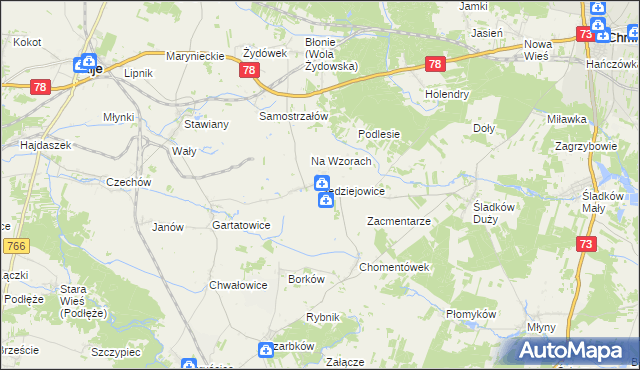 mapa Sędziejowice gmina Chmielnik, Sędziejowice gmina Chmielnik na mapie Targeo