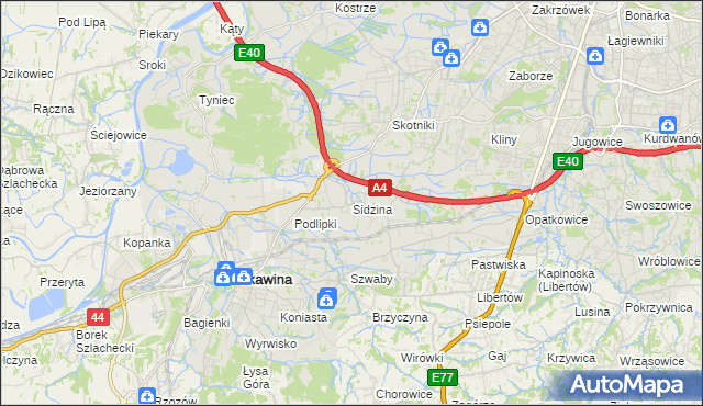 mapa Sidzina gmina Kraków, Sidzina gmina Kraków na mapie Targeo