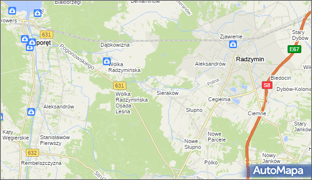mapa Sieraków gmina Radzymin, Sieraków gmina Radzymin na mapie Targeo