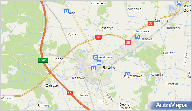 mapa Sierakowo gmina Rawicz, Sierakowo gmina Rawicz na mapie Targeo