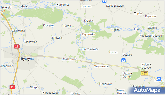 mapa Sierosławice gmina Byczyna, Sierosławice gmina Byczyna na mapie Targeo
