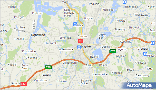 mapa Skoczów powiat cieszyński, Skoczów powiat cieszyński na mapie Targeo