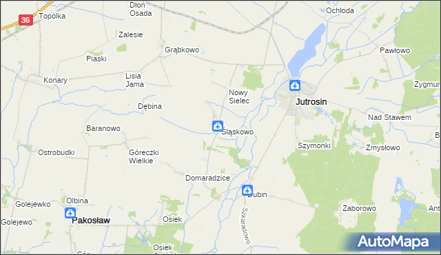 mapa Śląskowo gmina Jutrosin, Śląskowo gmina Jutrosin na mapie Targeo
