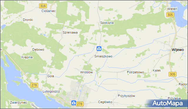 mapa Śmieszkowo gmina Sława, Śmieszkowo gmina Sława na mapie Targeo
