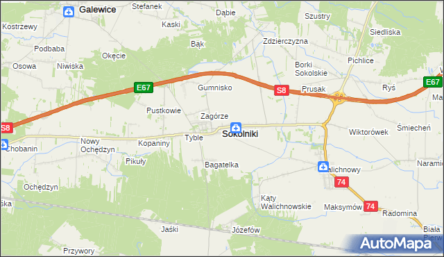 mapa Sokolniki powiat wieruszowski, Sokolniki powiat wieruszowski na mapie Targeo