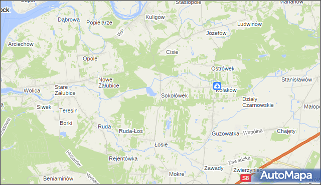 mapa Sokołówek gmina Dąbrówka, Sokołówek gmina Dąbrówka na mapie Targeo