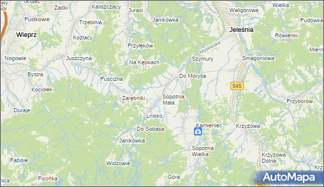 mapa Sopotnia Mała, Sopotnia Mała na mapie Targeo