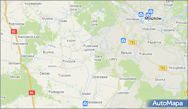 mapa Stara Huta gmina Koziegłowy, Stara Huta gmina Koziegłowy na mapie Targeo