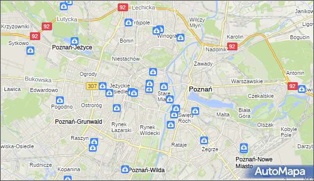 mapa Stare Miasto gmina Poznań, Stare Miasto gmina Poznań na mapie Targeo