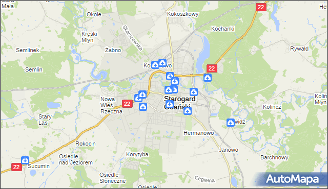 mapa Starogard Gdański, Starogard Gdański na mapie Targeo