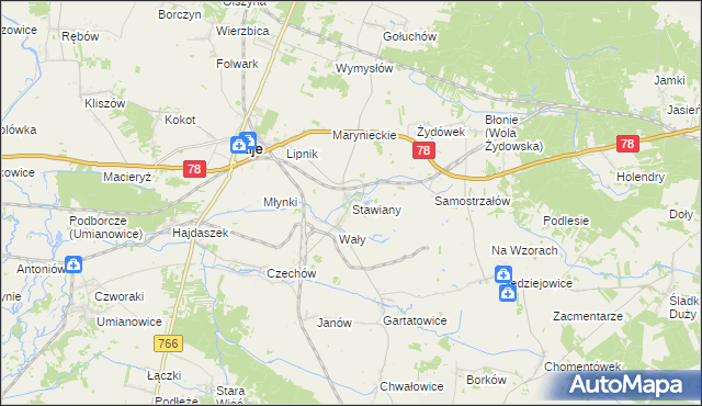 mapa Stawiany gmina Kije, Stawiany gmina Kije na mapie Targeo