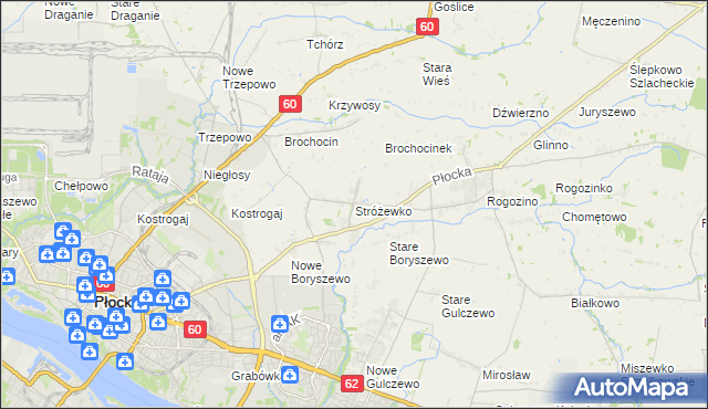 mapa Stróżewko gmina Radzanowo, Stróżewko gmina Radzanowo na mapie Targeo