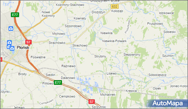 mapa Strubiny gmina Płońsk, Strubiny gmina Płońsk na mapie Targeo