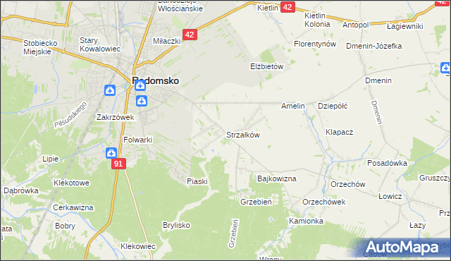 mapa Strzałków gmina Radomsko, Strzałków gmina Radomsko na mapie Targeo