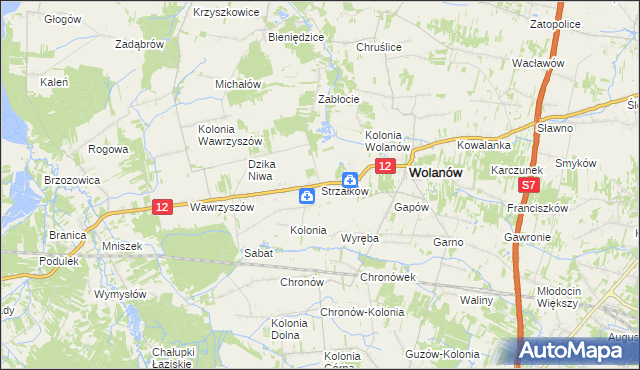 mapa Strzałków gmina Wolanów, Strzałków gmina Wolanów na mapie Targeo