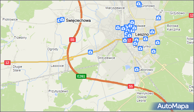 mapa Strzyżewice gmina Święciechowa, Strzyżewice gmina Święciechowa na mapie Targeo
