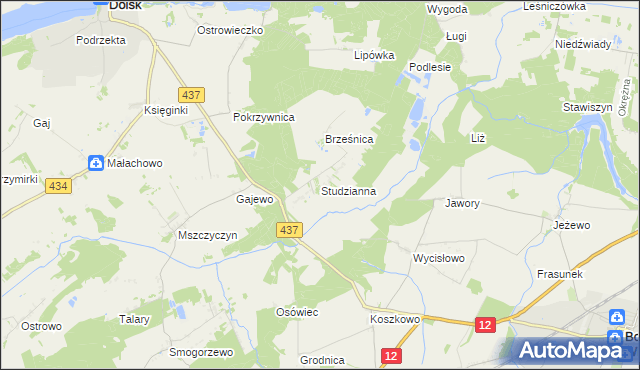 mapa Studzianna gmina Borek Wielkopolski, Studzianna gmina Borek Wielkopolski na mapie Targeo