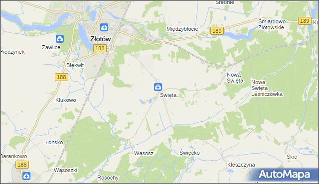 mapa Święta gmina Złotów, Święta gmina Złotów na mapie Targeo