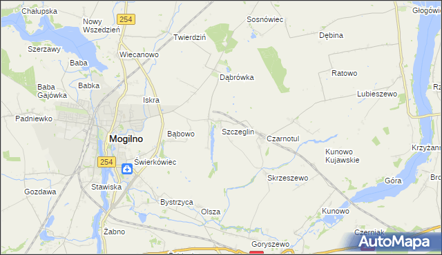mapa Szczeglin gmina Mogilno, Szczeglin gmina Mogilno na mapie Targeo