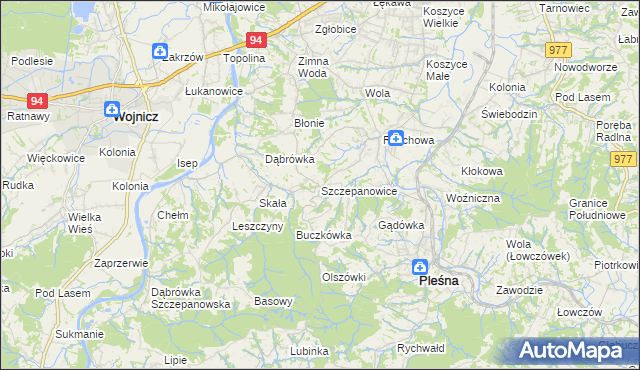 mapa Szczepanowice gmina Pleśna, Szczepanowice gmina Pleśna na mapie Targeo