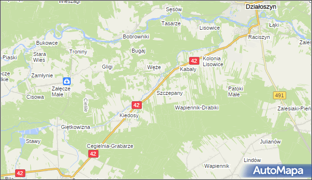 mapa Szczepany gmina Działoszyn, Szczepany gmina Działoszyn na mapie Targeo