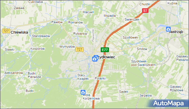 mapa Szydłowiec, Szydłowiec na mapie Targeo