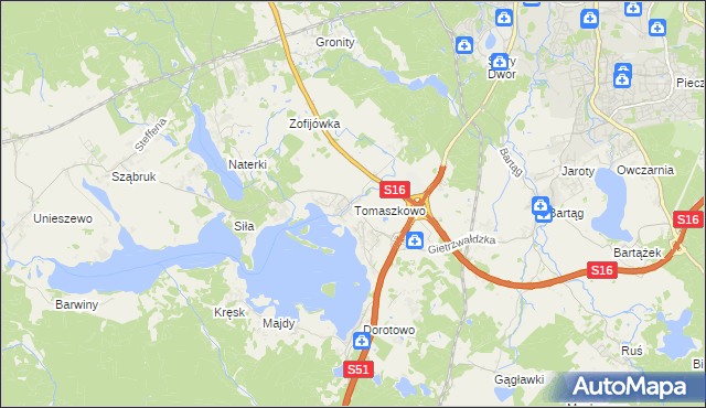 mapa Tomaszkowo, Tomaszkowo na mapie Targeo