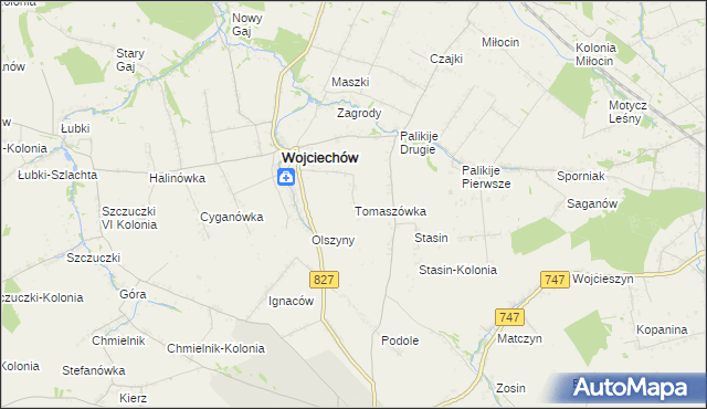 mapa Tomaszówka gmina Wojciechów, Tomaszówka gmina Wojciechów na mapie Targeo