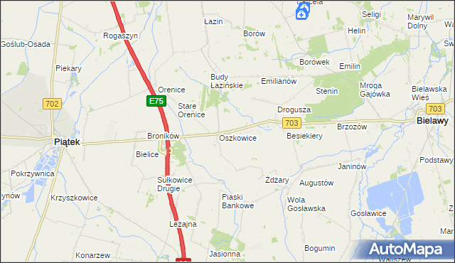 mapa Trzaskowice gmina Bielawy, Trzaskowice gmina Bielawy na mapie Targeo