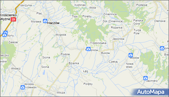 mapa Trześniów gmina Haczów, Trześniów gmina Haczów na mapie Targeo