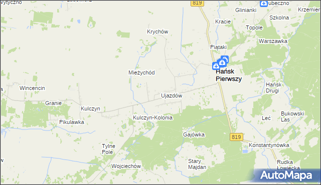 mapa Ujazdów gmina Hańsk, Ujazdów gmina Hańsk na mapie Targeo