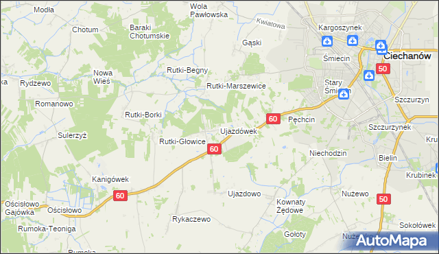mapa Ujazdówek gmina Ciechanów, Ujazdówek gmina Ciechanów na mapie Targeo