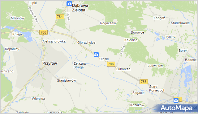 mapa Ulesie gmina Dąbrowa Zielona, Ulesie gmina Dąbrowa Zielona na mapie Targeo