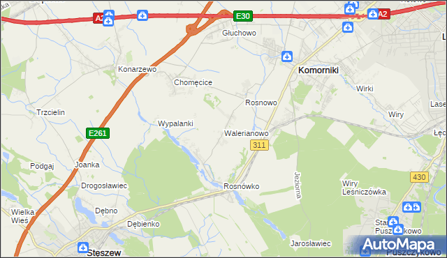 mapa Walerianowo gmina Komorniki, Walerianowo gmina Komorniki na mapie Targeo