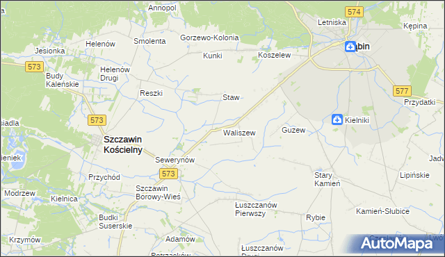 mapa Waliszew gmina Szczawin Kościelny, Waliszew gmina Szczawin Kościelny na mapie Targeo