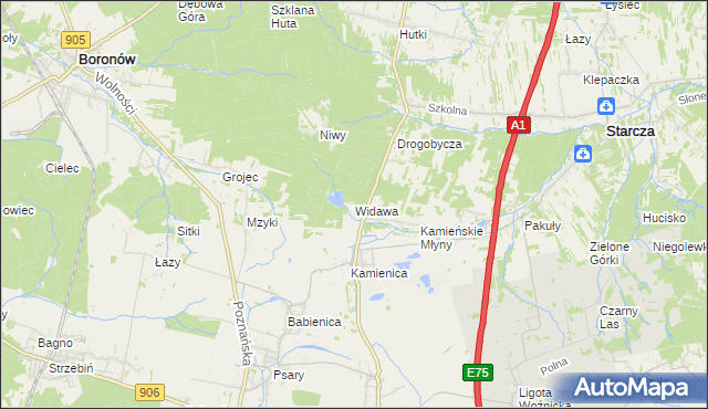 mapa Widawa gmina Woźniki, Widawa gmina Woźniki na mapie Targeo