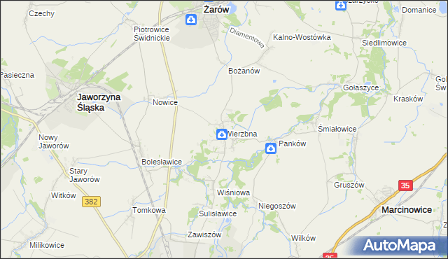 mapa Wierzbna gmina Żarów, Wierzbna gmina Żarów na mapie Targeo