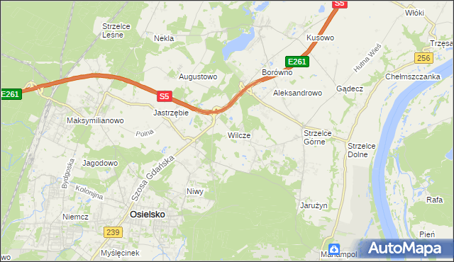 mapa Wilcze gmina Osielsko, Wilcze gmina Osielsko na mapie Targeo