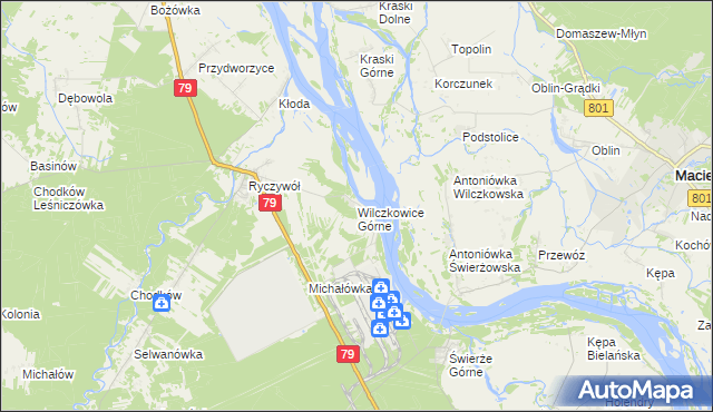 mapa Wilczkowice Górne gmina Kozienice, Wilczkowice Górne gmina Kozienice na mapie Targeo