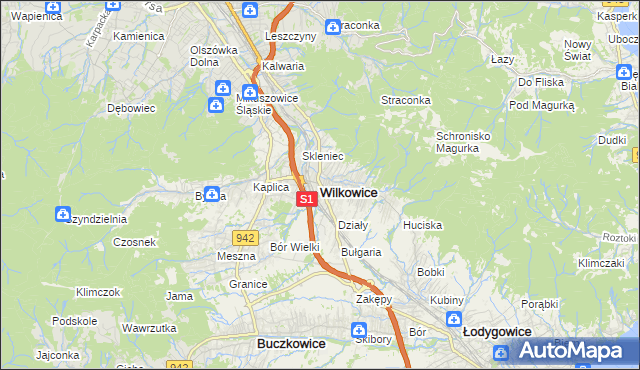 mapa Wilkowice powiat bielski, Wilkowice powiat bielski na mapie Targeo