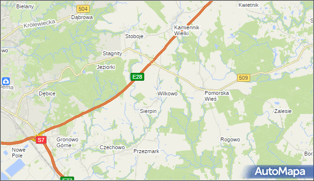 mapa Wilkowo gmina Milejewo, Wilkowo gmina Milejewo na mapie Targeo