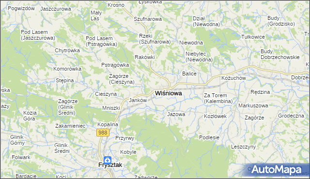 mapa Wiśniowa powiat strzyżowski, Wiśniowa powiat strzyżowski na mapie Targeo